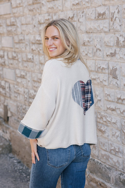 PLAID TRIM IVRY CARDI