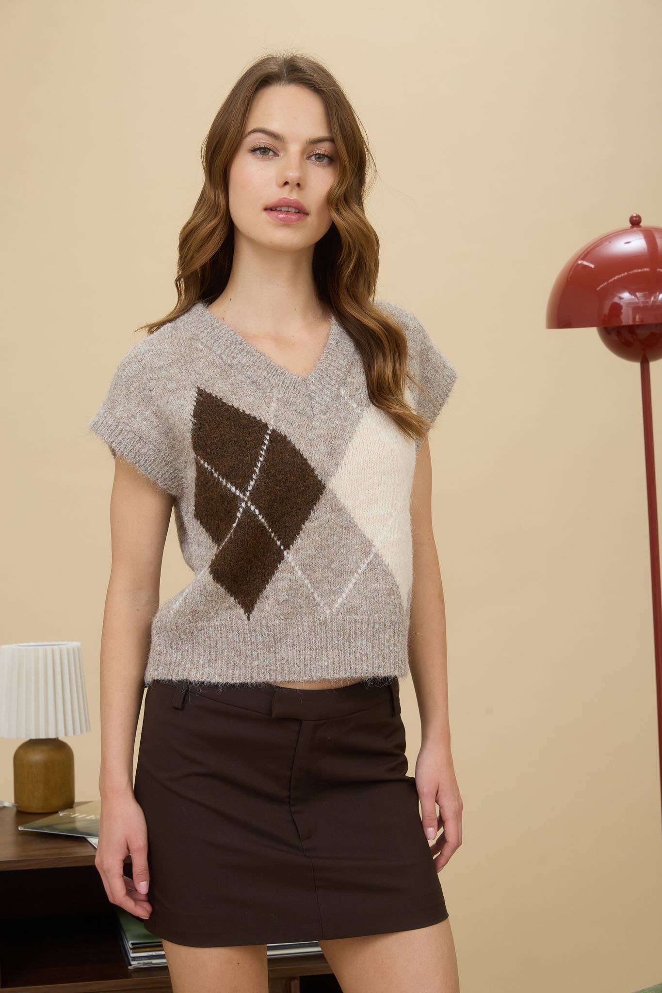 BROWN ARGYLE VEST