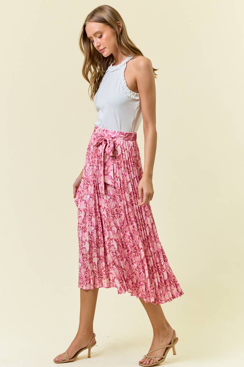PINK FLRL PLEAT SKIRT