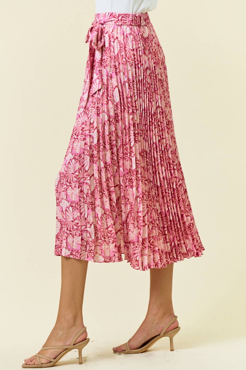 PINK FLRL PLEAT SKIRT