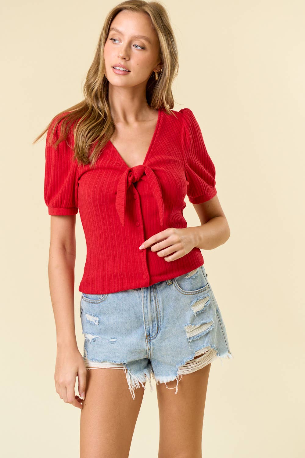 RED TIE FRNT TOP