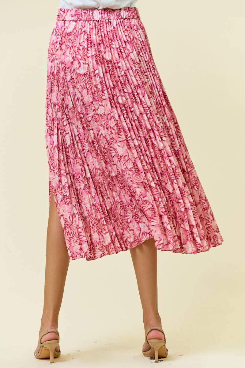 PINK FLRL PLEAT SKIRT