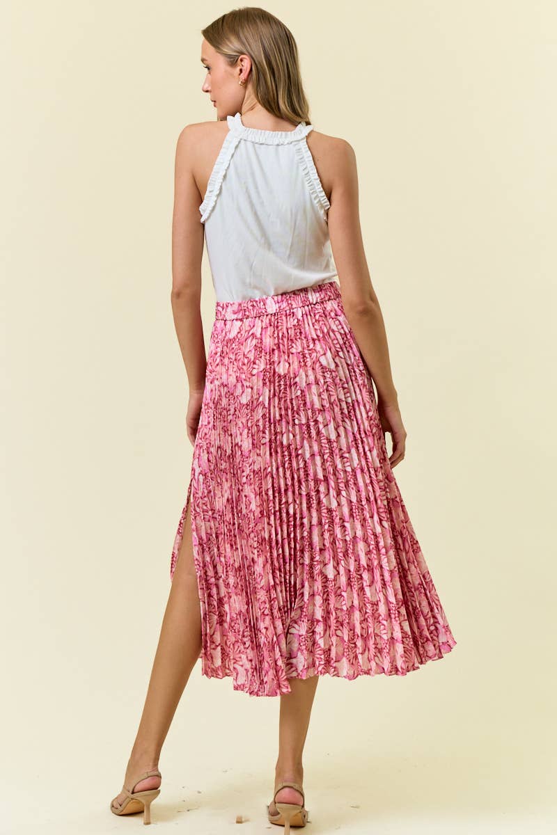 PINK FLRL PLEAT SKIRT