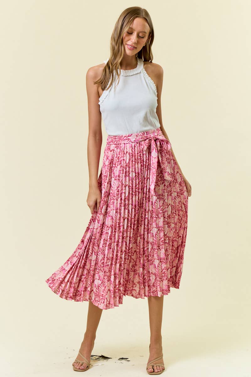PINK FLRL PLEAT SKIRT
