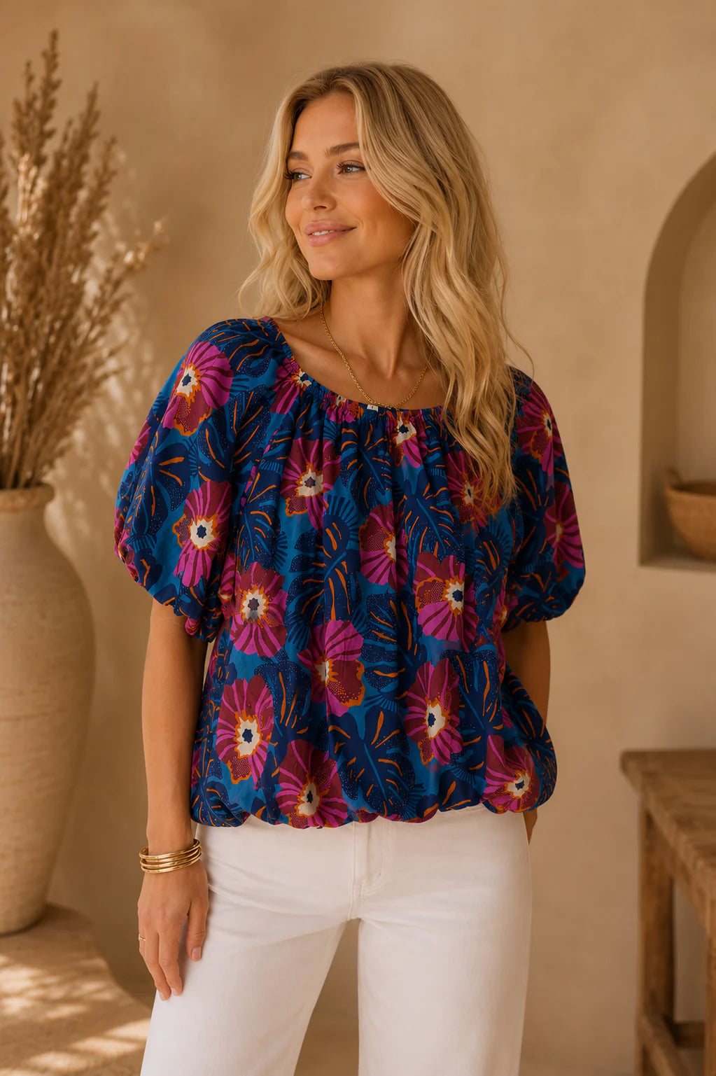 NAVY FLRL TOP