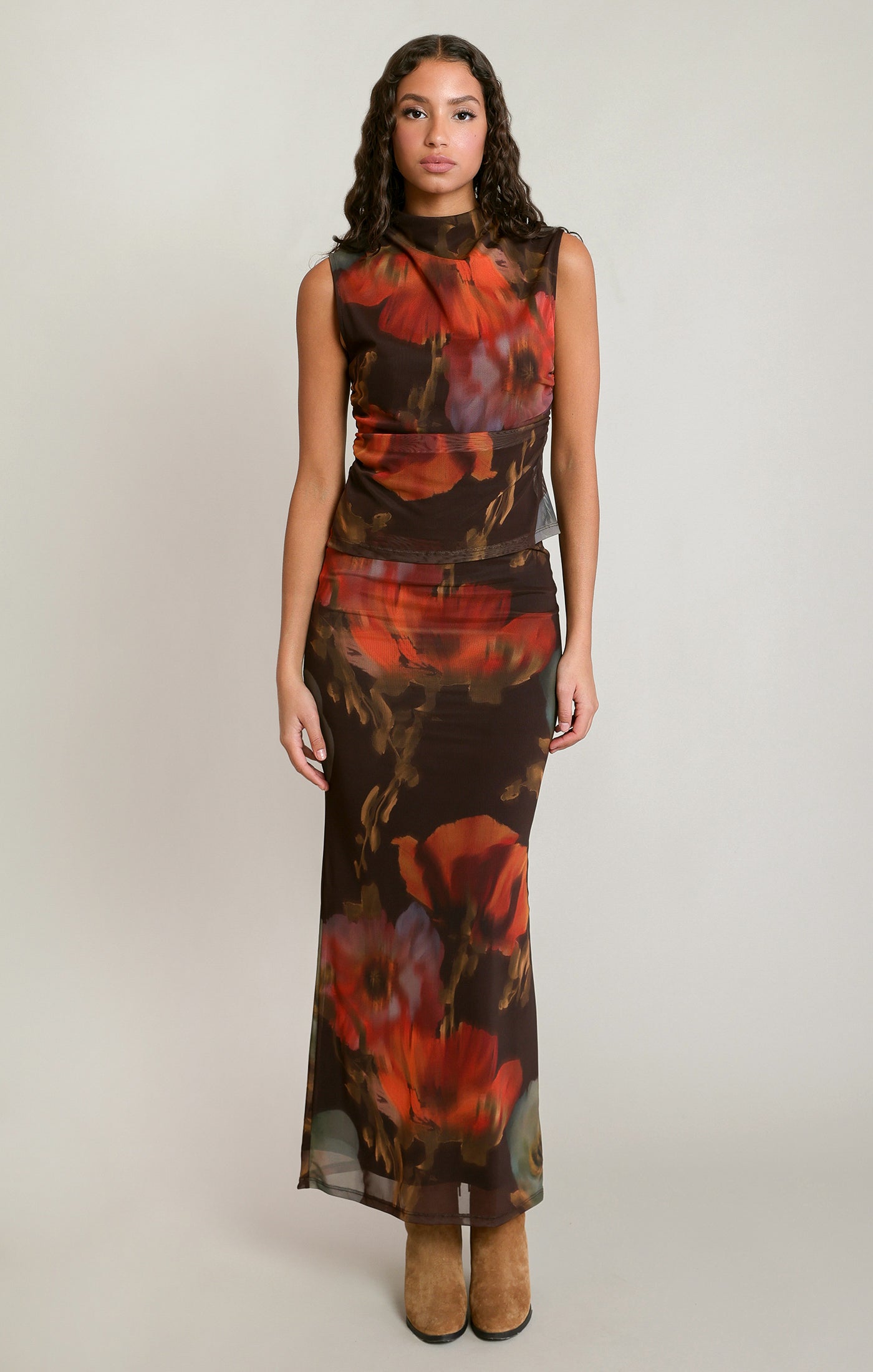 BRN FLRL MESH TOP