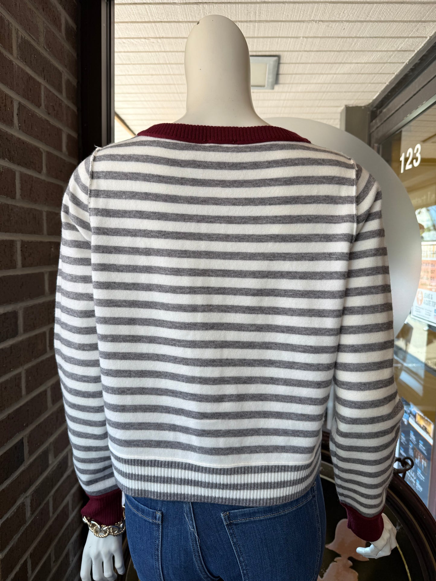 STRIPE CARDI W BURG