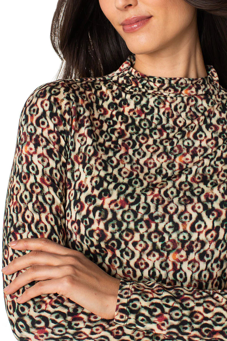 BRWN GEO MOCK NK TOP