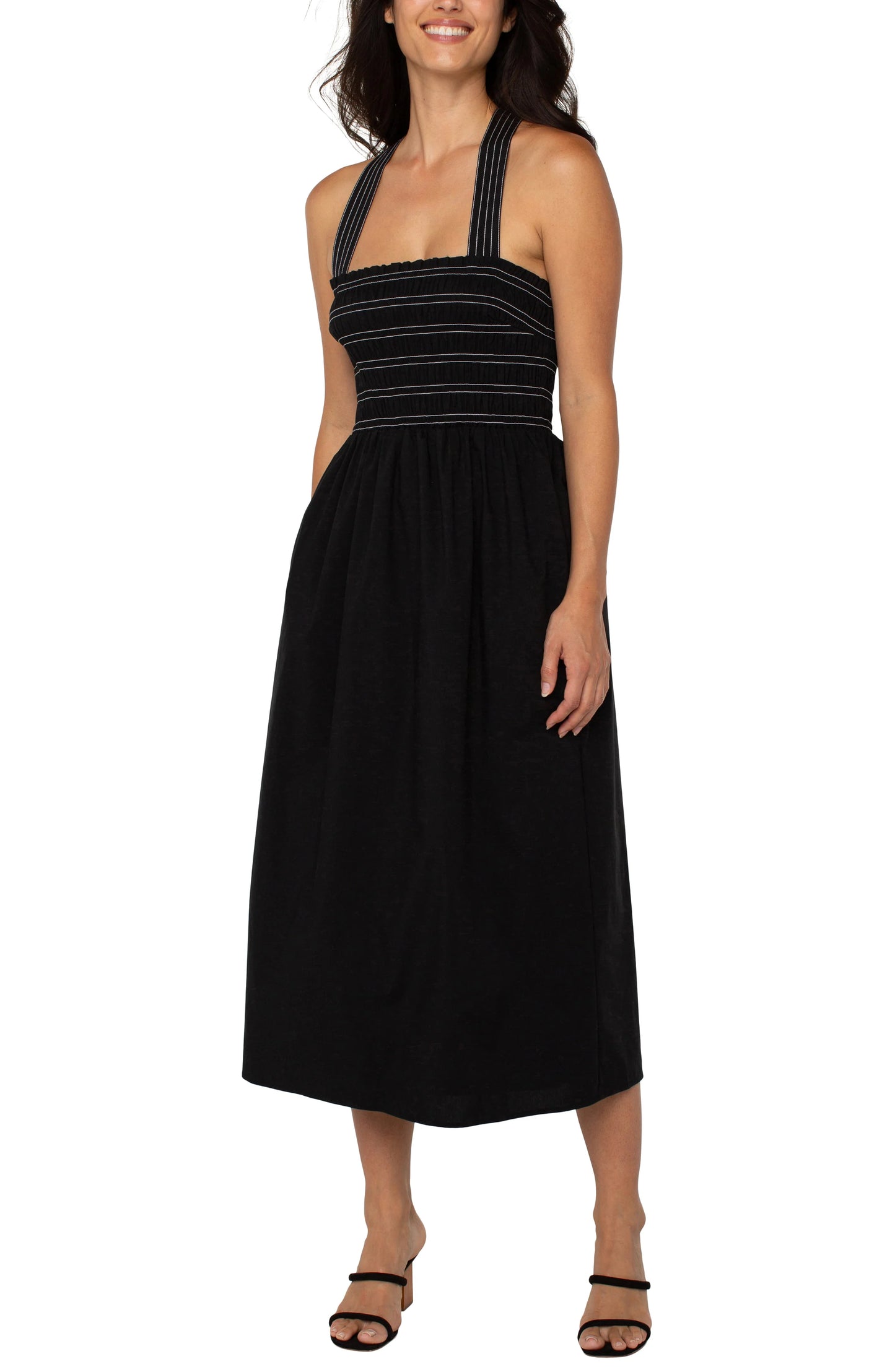 BLK MIDI DRESS W TRAPUNT