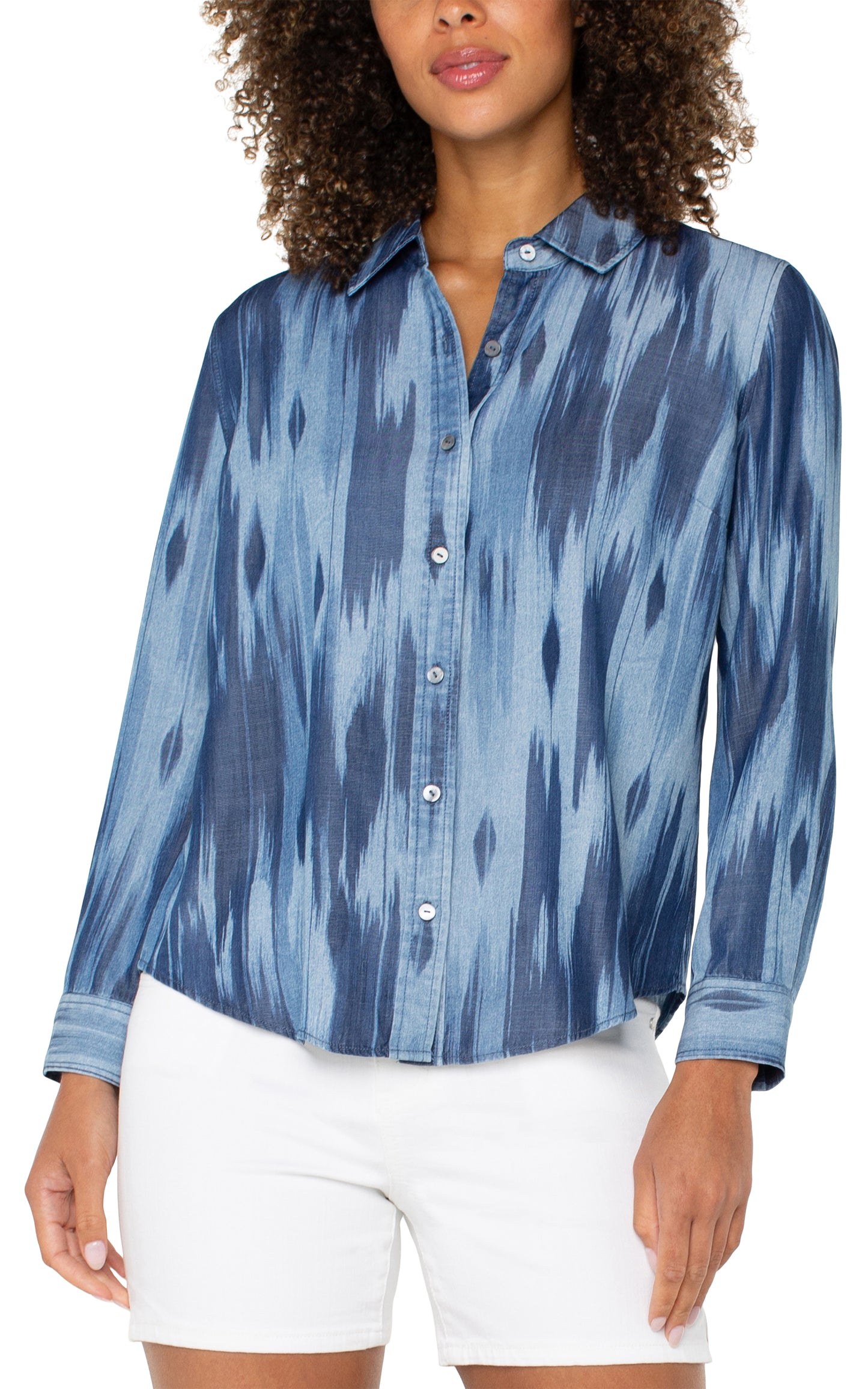 BLUE IKAT LS BLOUSE