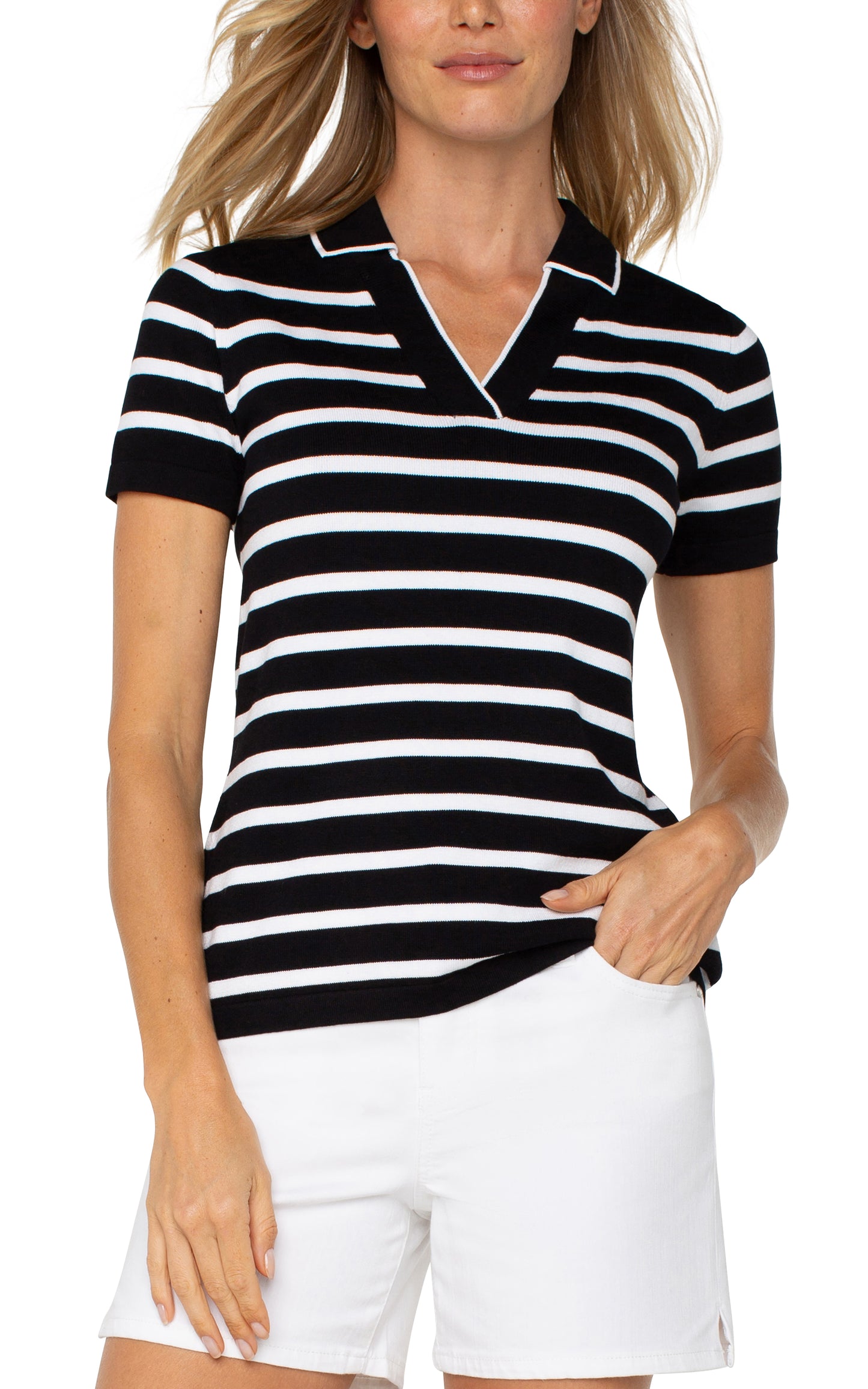 BLK/WHT STRP COLLAR SWTR