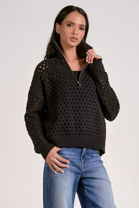 BLK 1/4 ZIP OPEN WV SWTR