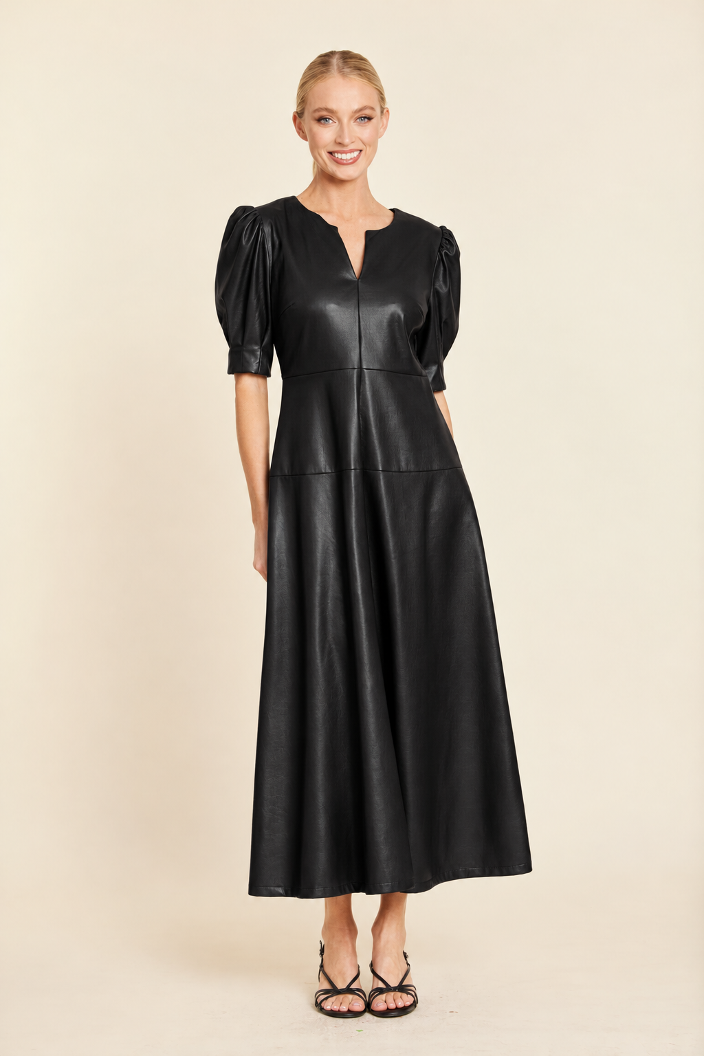BLK FAUX LETHR MAXI