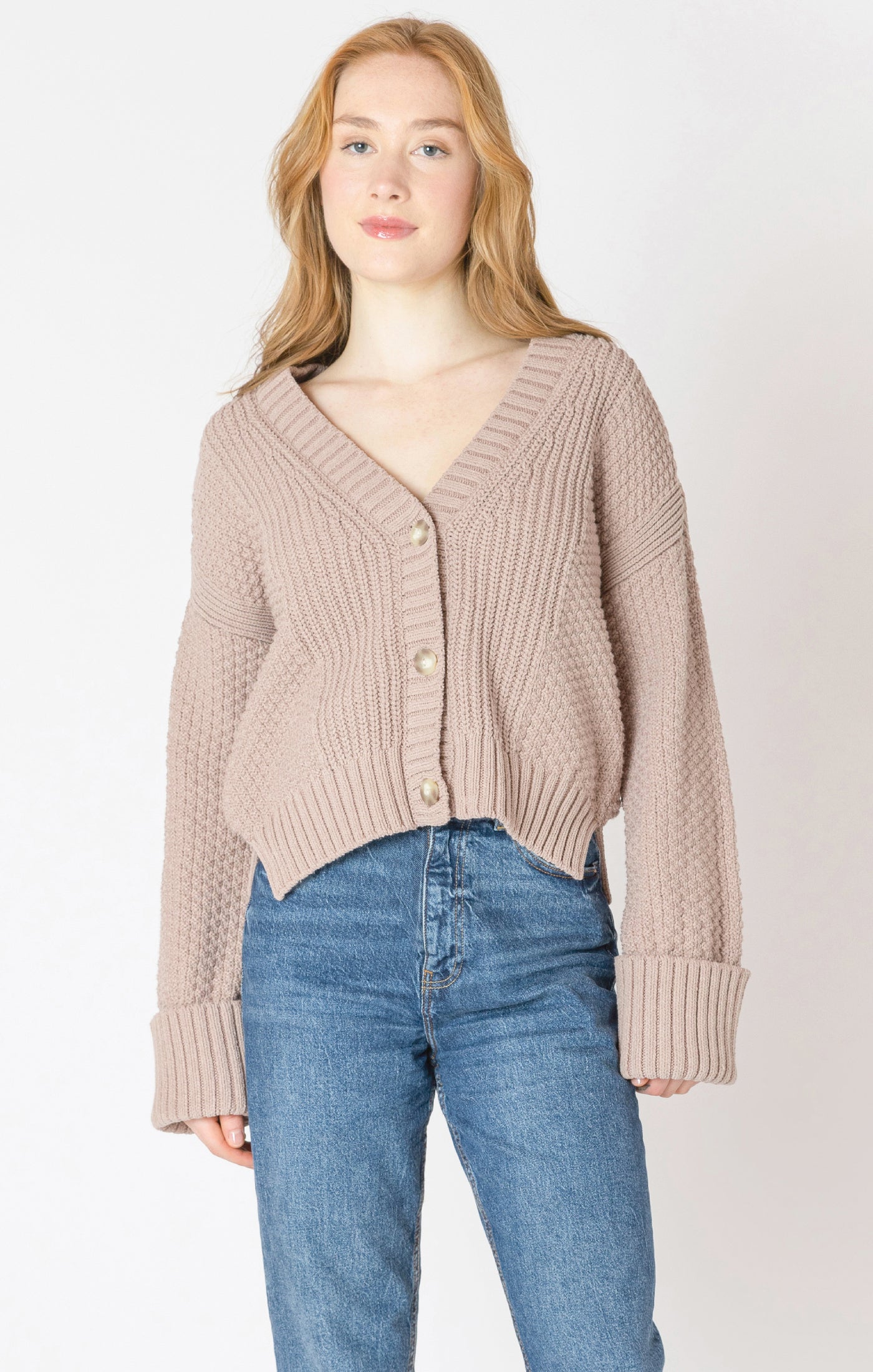 CUFFED TAUPE CARDI