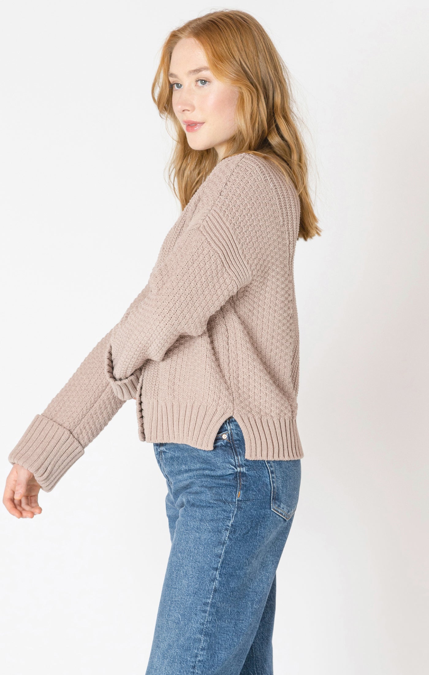 CUFFED TAUPE CARDI