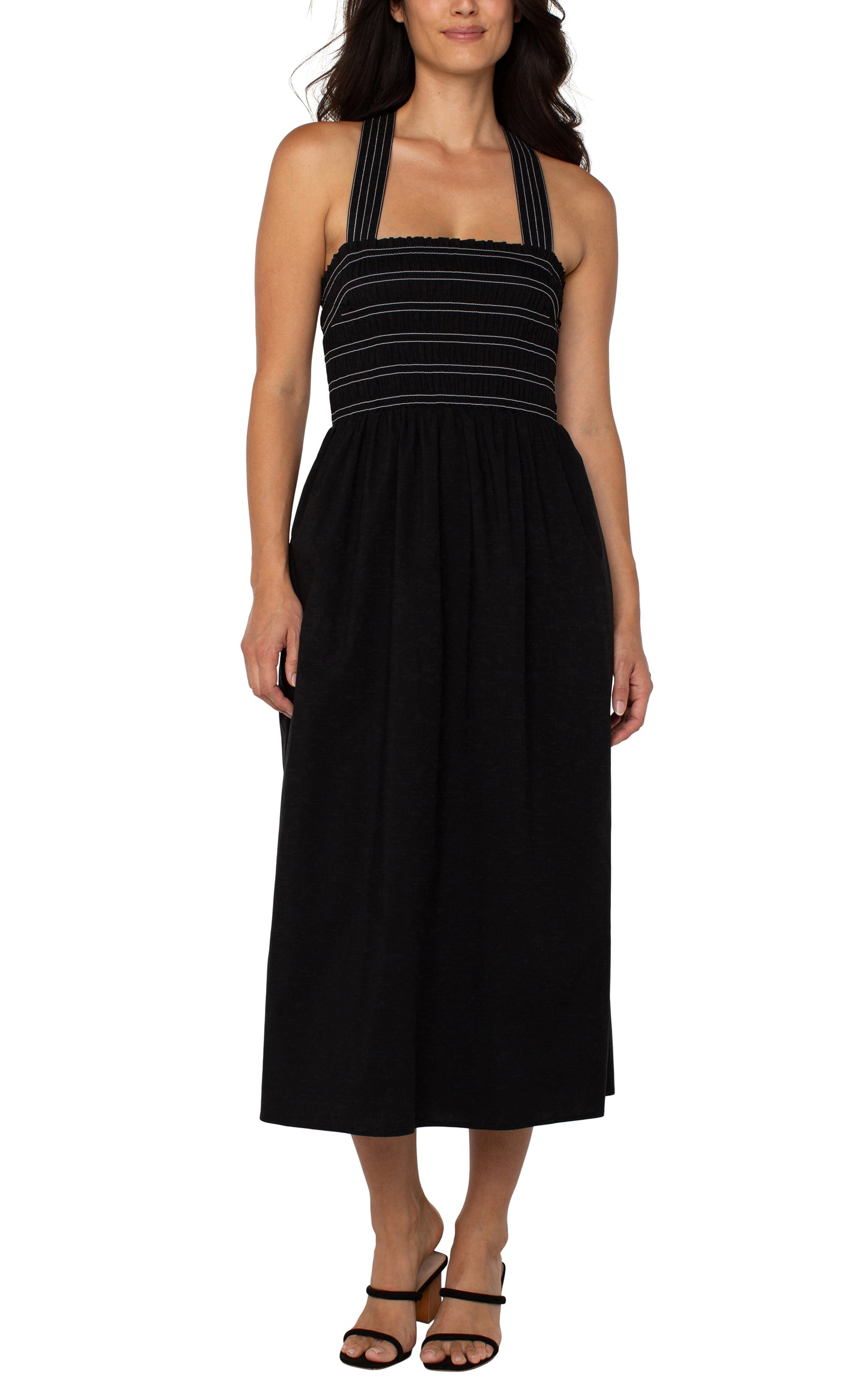 BLK MIDI DRESS W TRAPUNT
