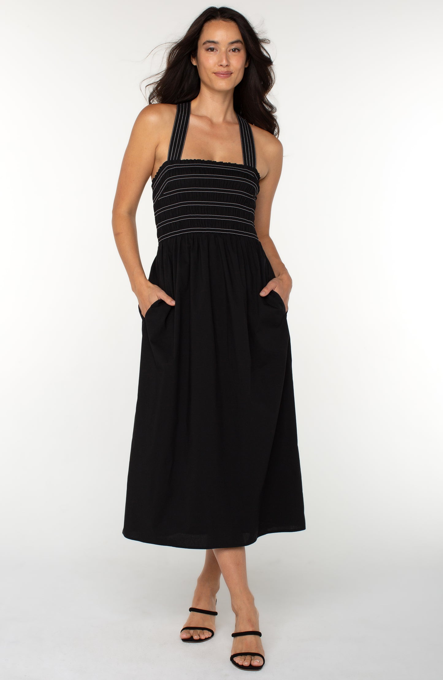 BLK MIDI DRESS W TRAPUNT