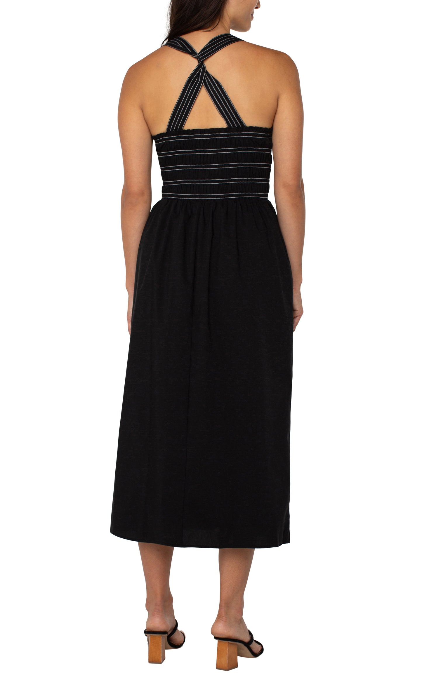 BLK MIDI DRESS W TRAPUNT