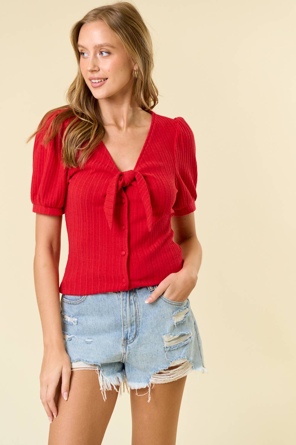 RED TIE FRNT TOP