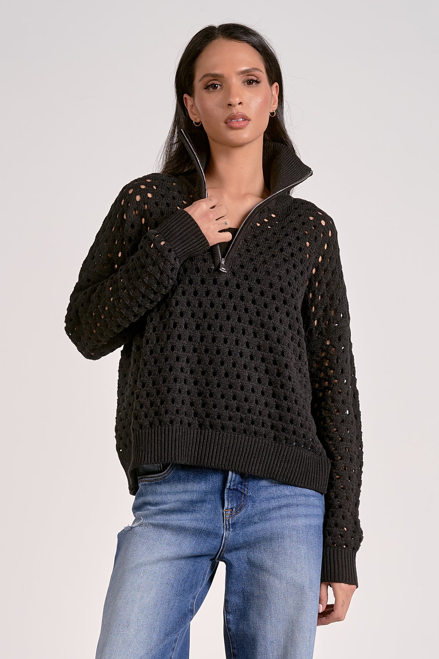 BLK 1/4 ZIP OPEN WV SWTR
