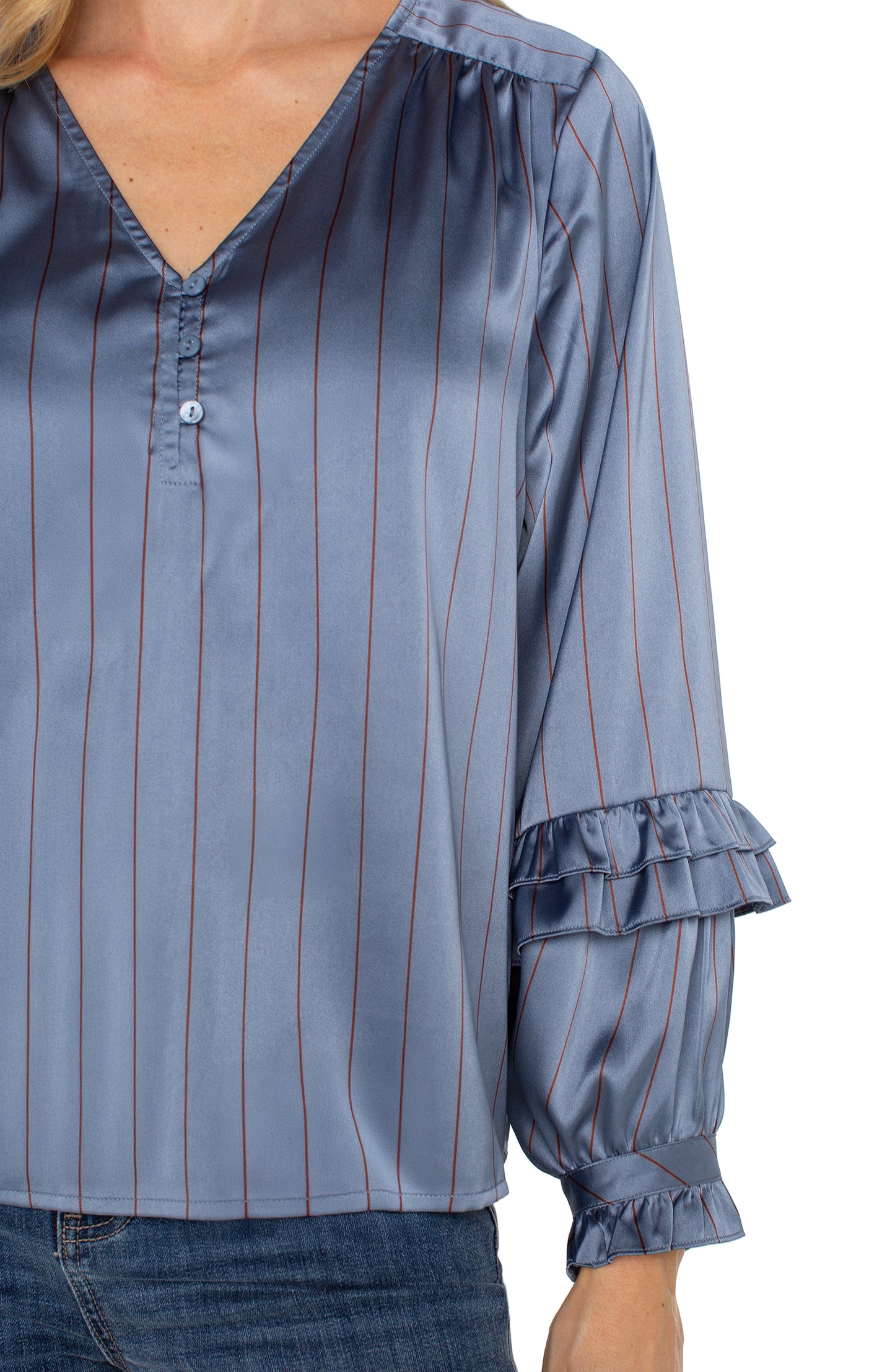 CHAMBRAY BLS RUFL SLV