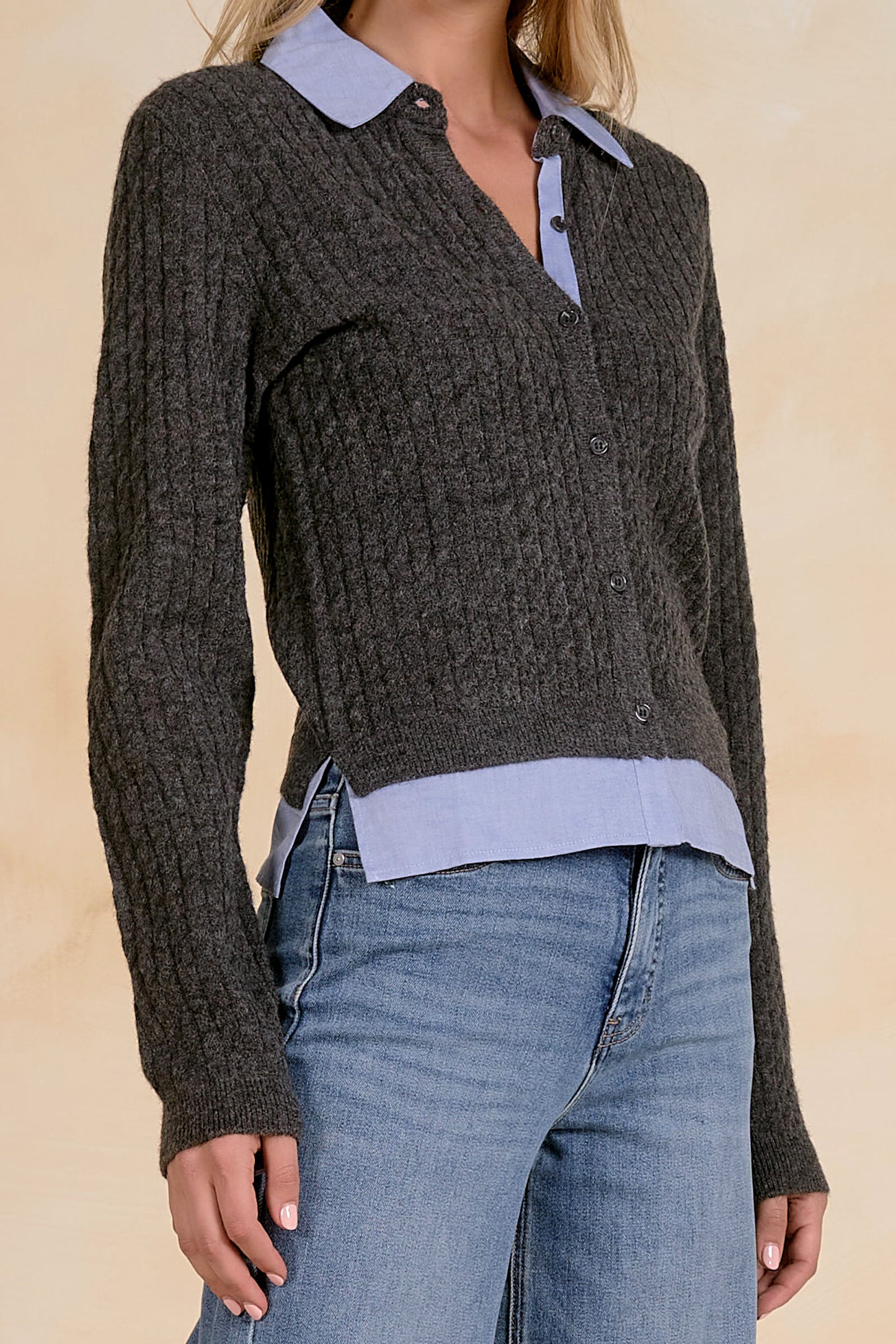 CHAR CARDI W BLUE COLR