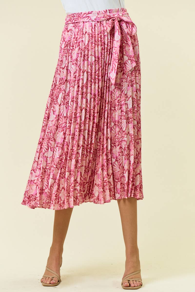 PINK FLRL PLEAT SKIRT