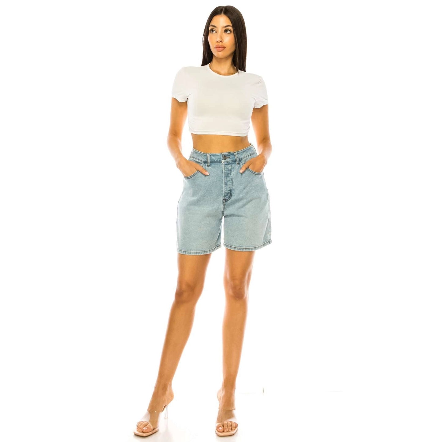 LIGHT WSH HR SHORT W PINTK