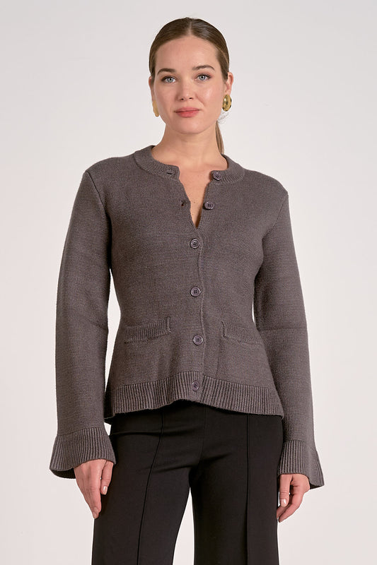 GREY PEPLUM CARDI