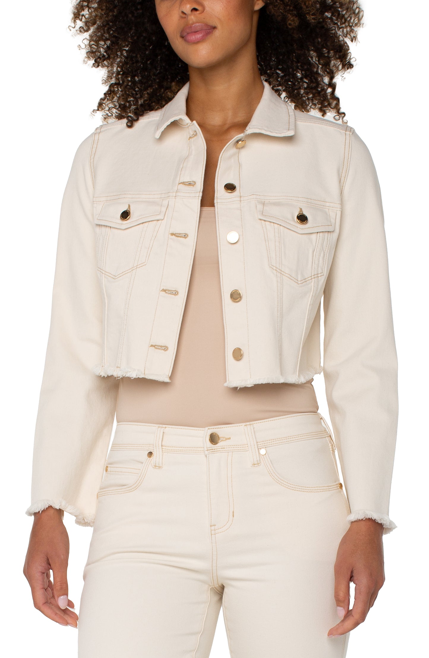 CROP CREAM JKT FRAY HEM