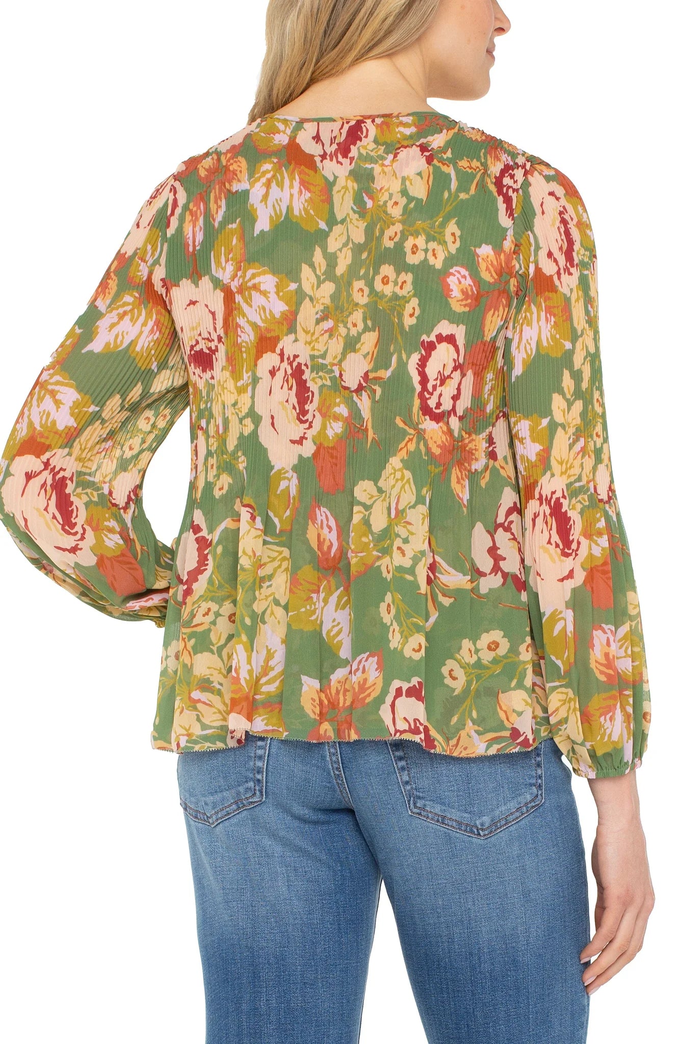 GRN FLRL PLEAT TOP
