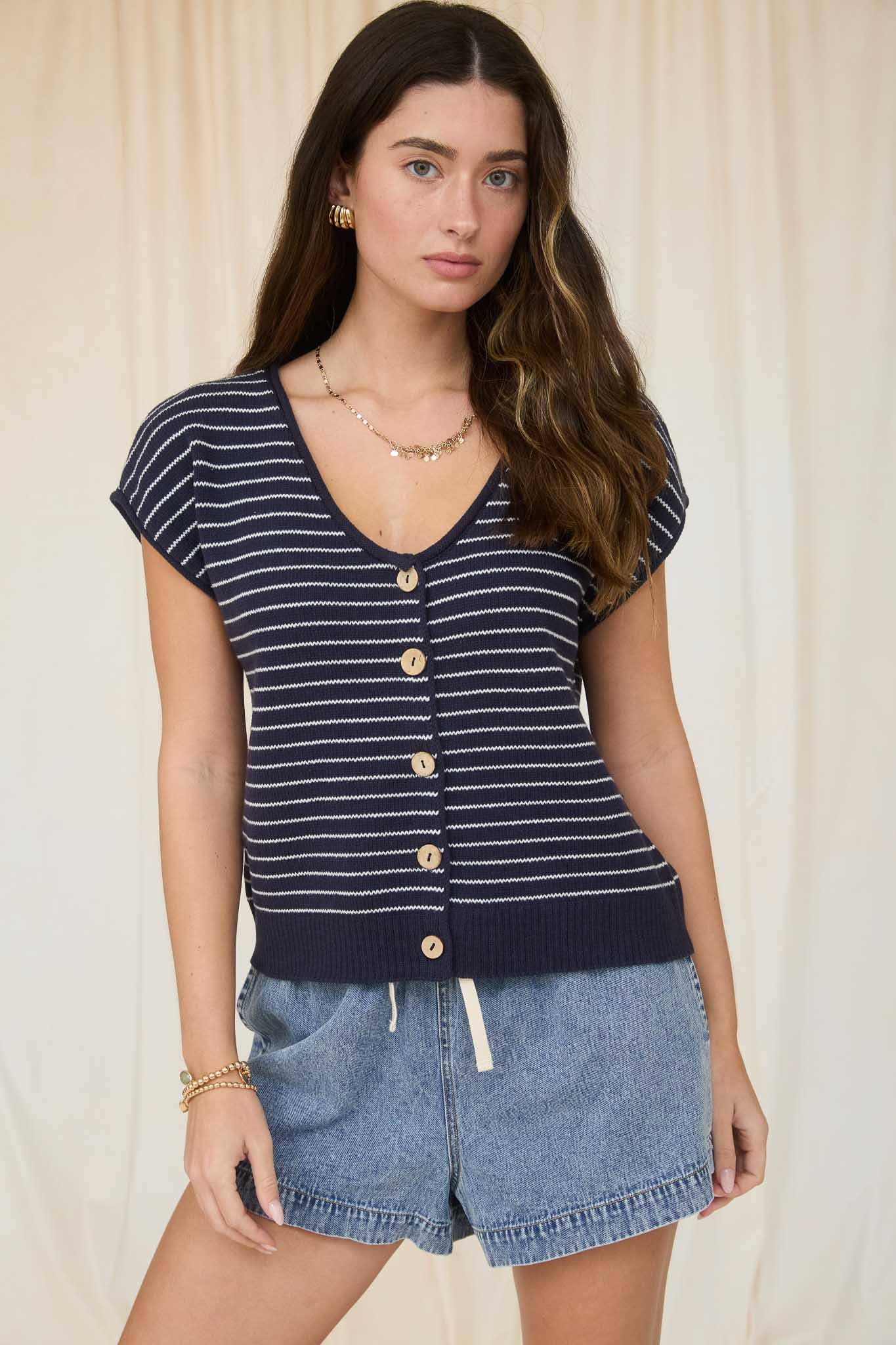 NAVY RAW EDGE CARDI