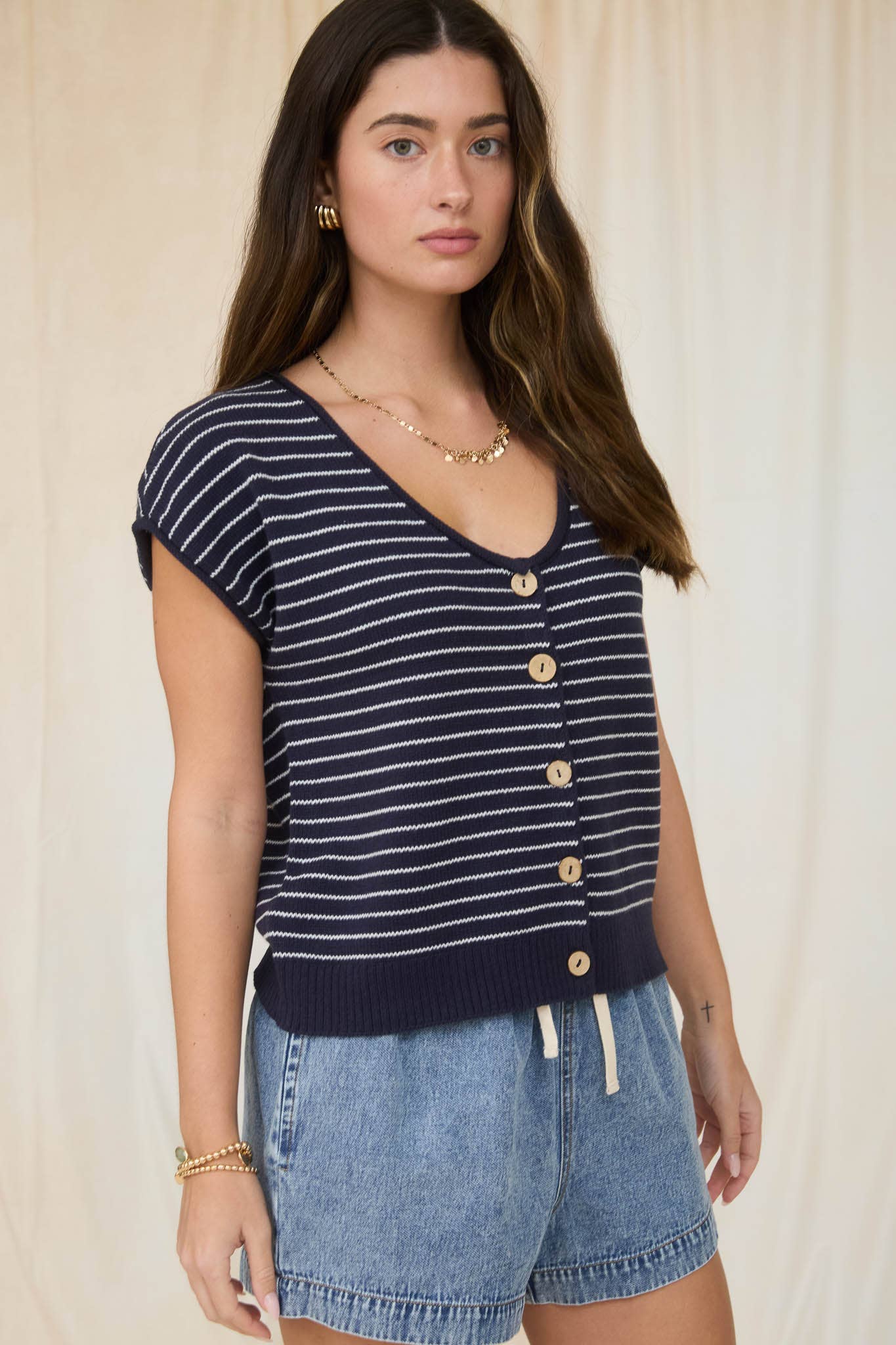 NAVY RAW EDGE CARDI