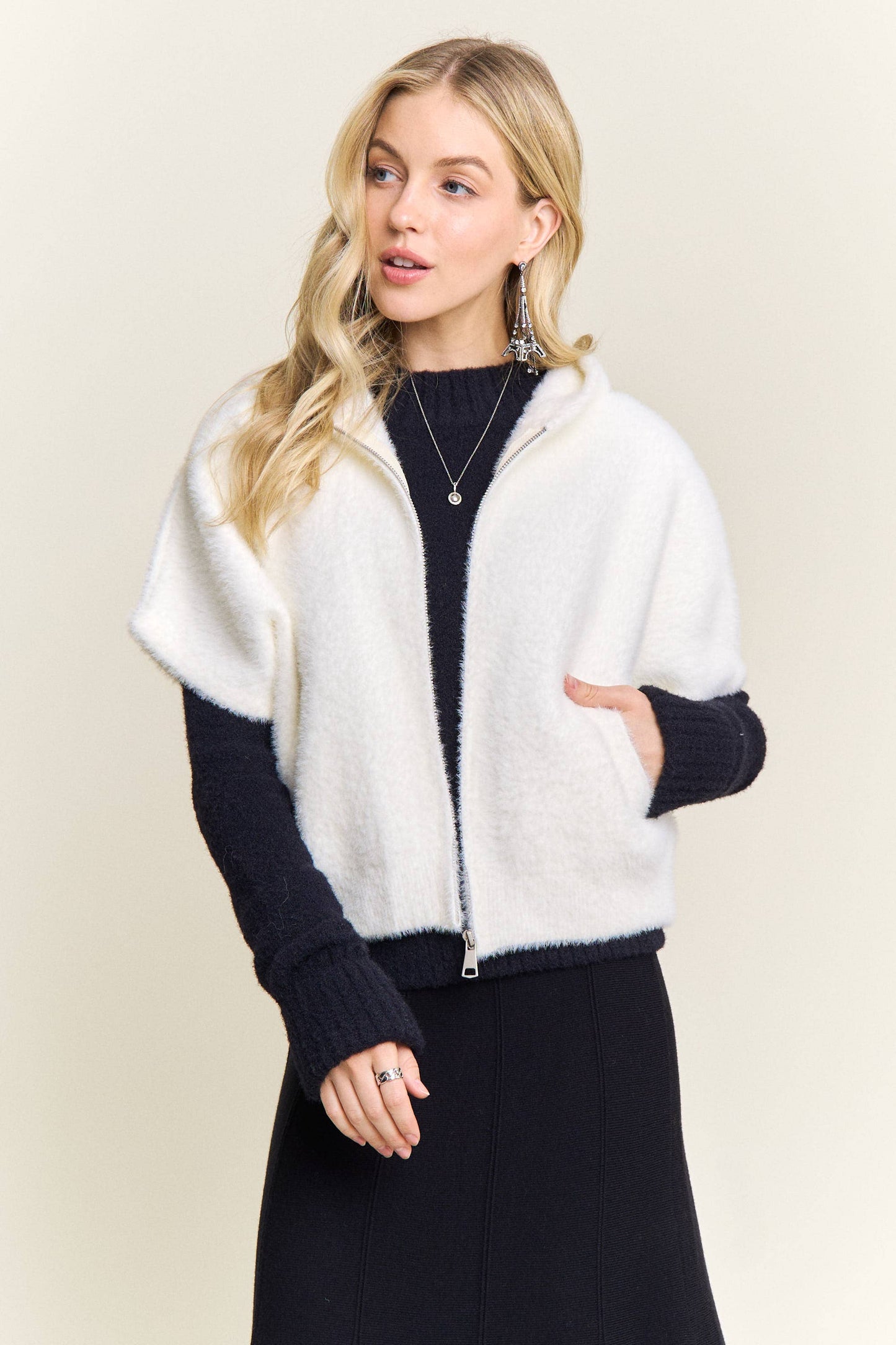 IVORY SS ZIP HOODIE SWTR