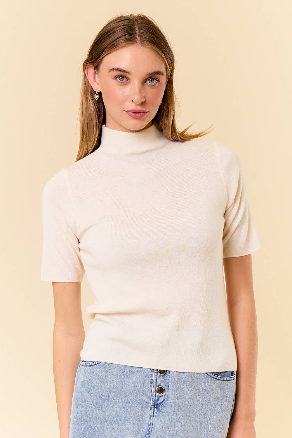 IVORY HALF SLV MOCK NK
