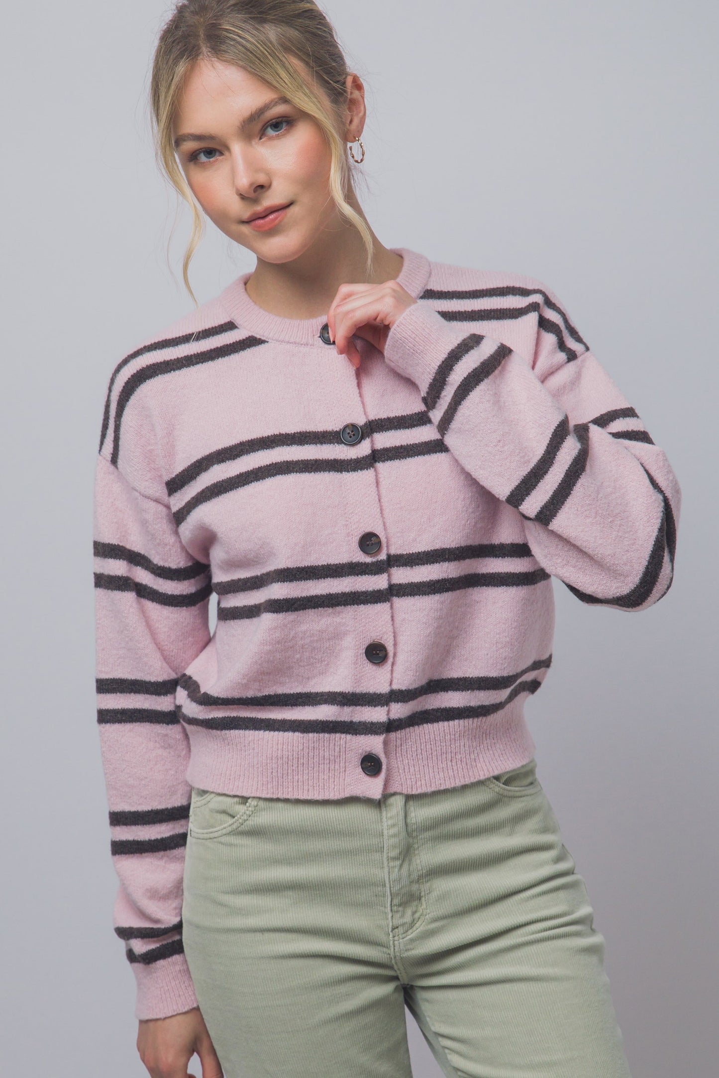 PINK/BRWN STR CARDI