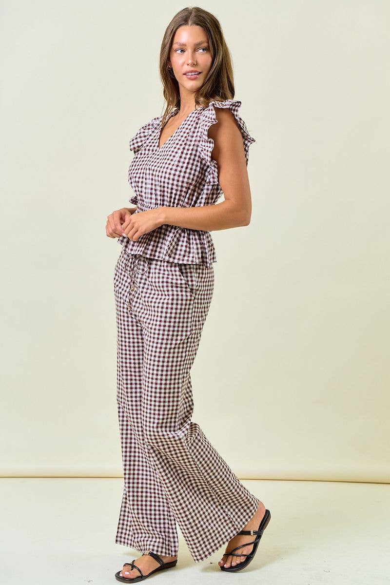 BROWN GINGHM TOP