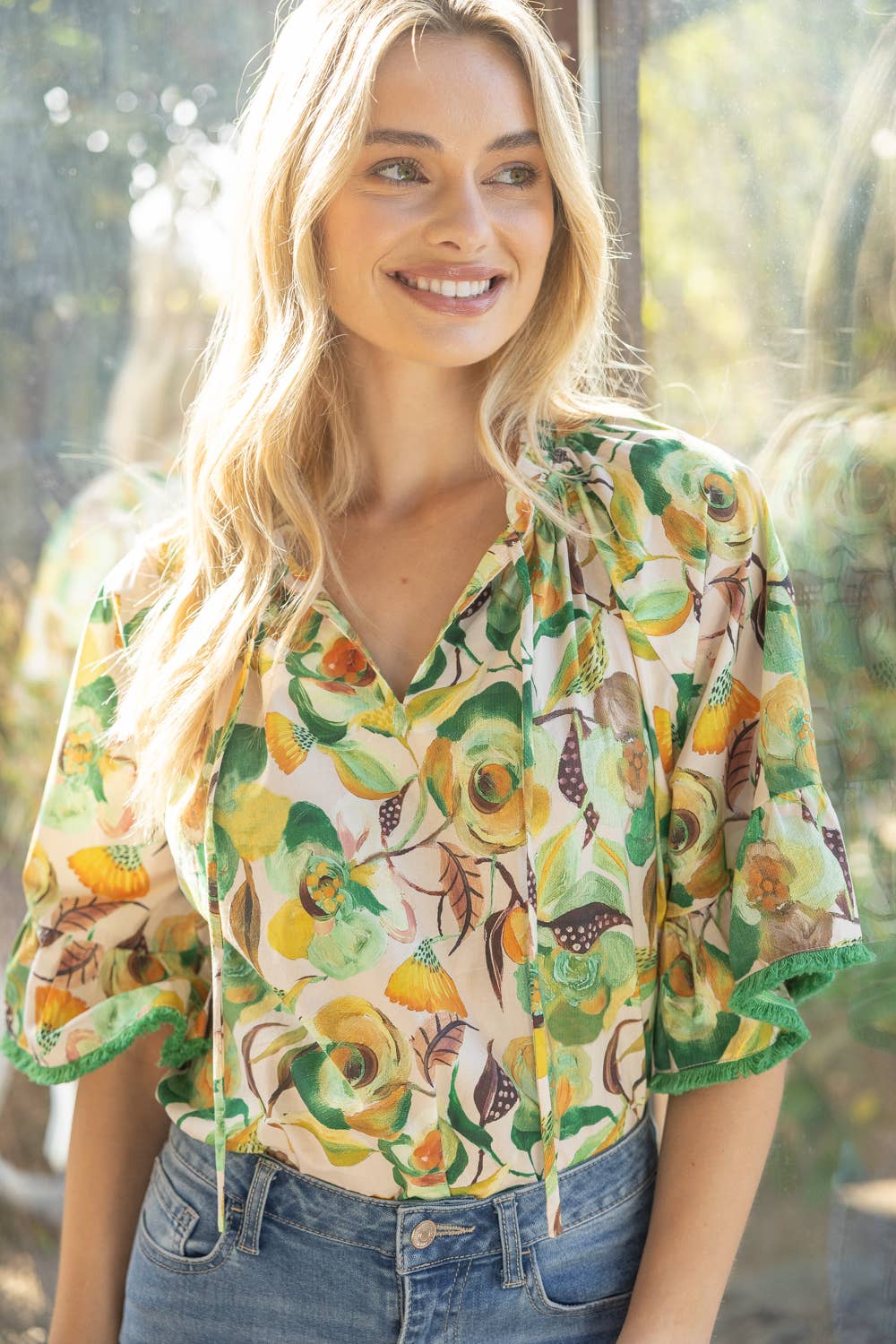 GREEN FRINGE TOP