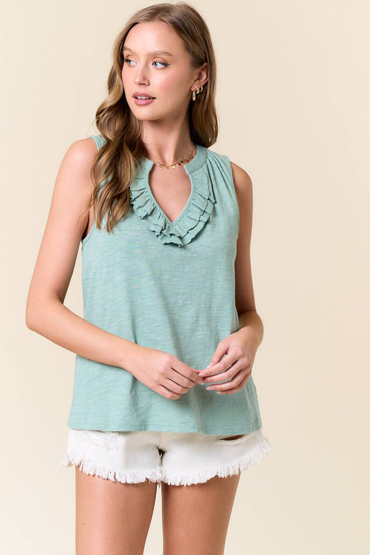 SAGE RUFFLE TANK