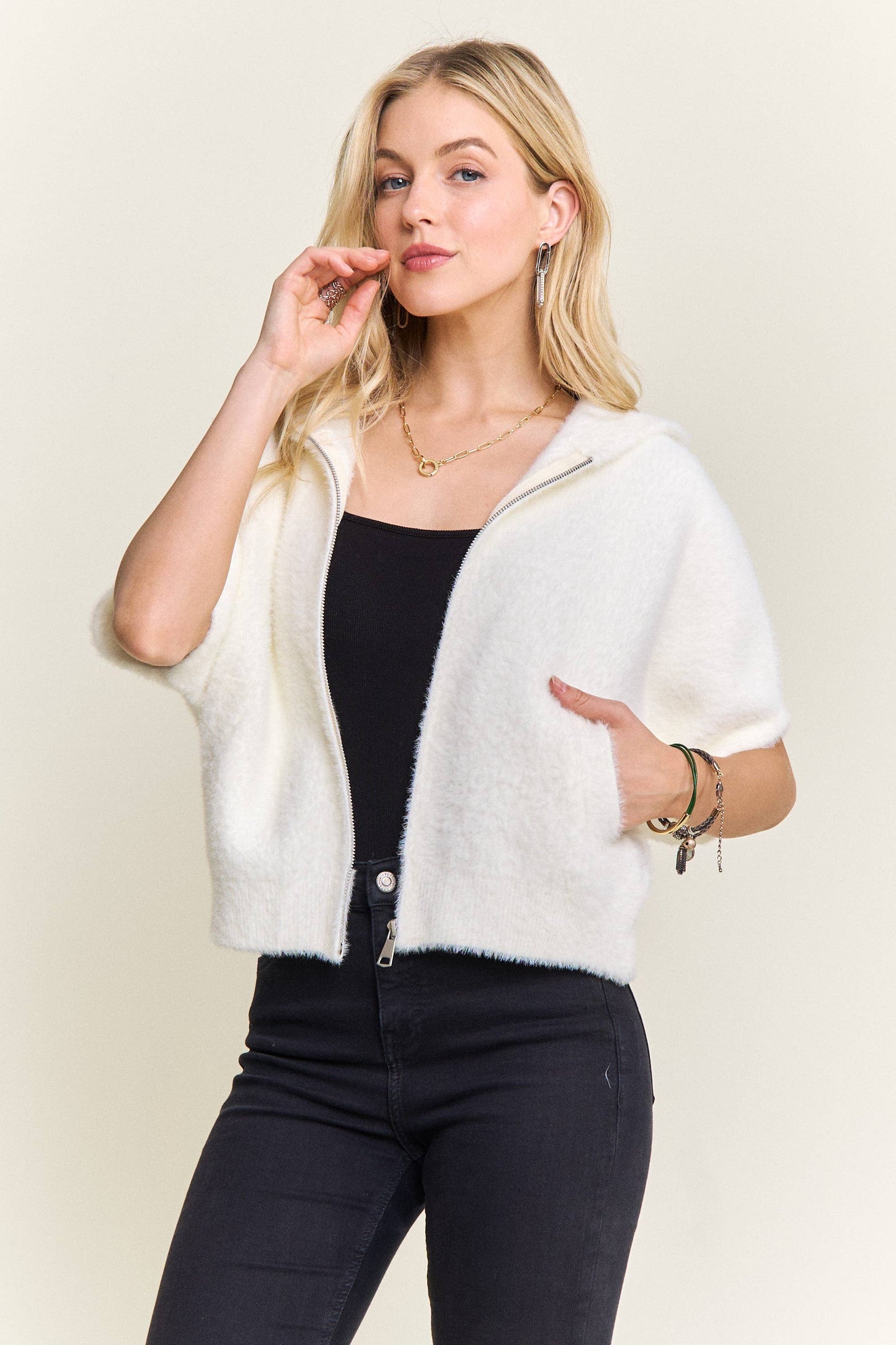 IVORY SS ZIP HOODIE SWTR