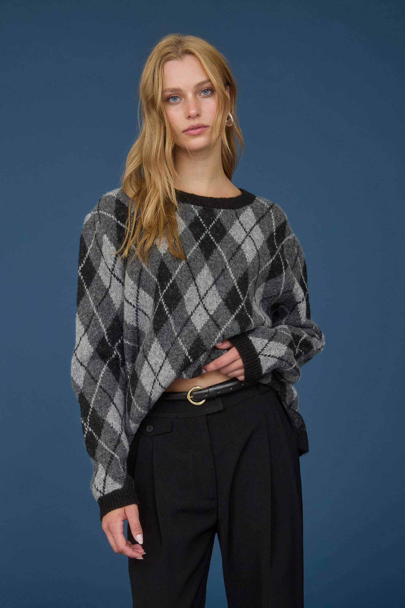 ARGYLE GRY/BLK SWTR