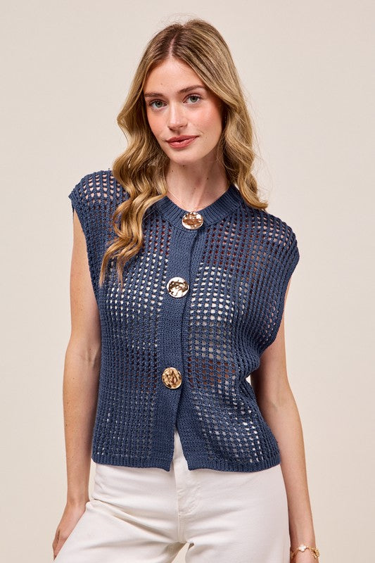 NAVY GOLD BTN VEST