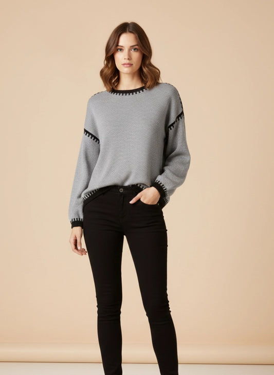 GRAY SWTR W BLK TRIM