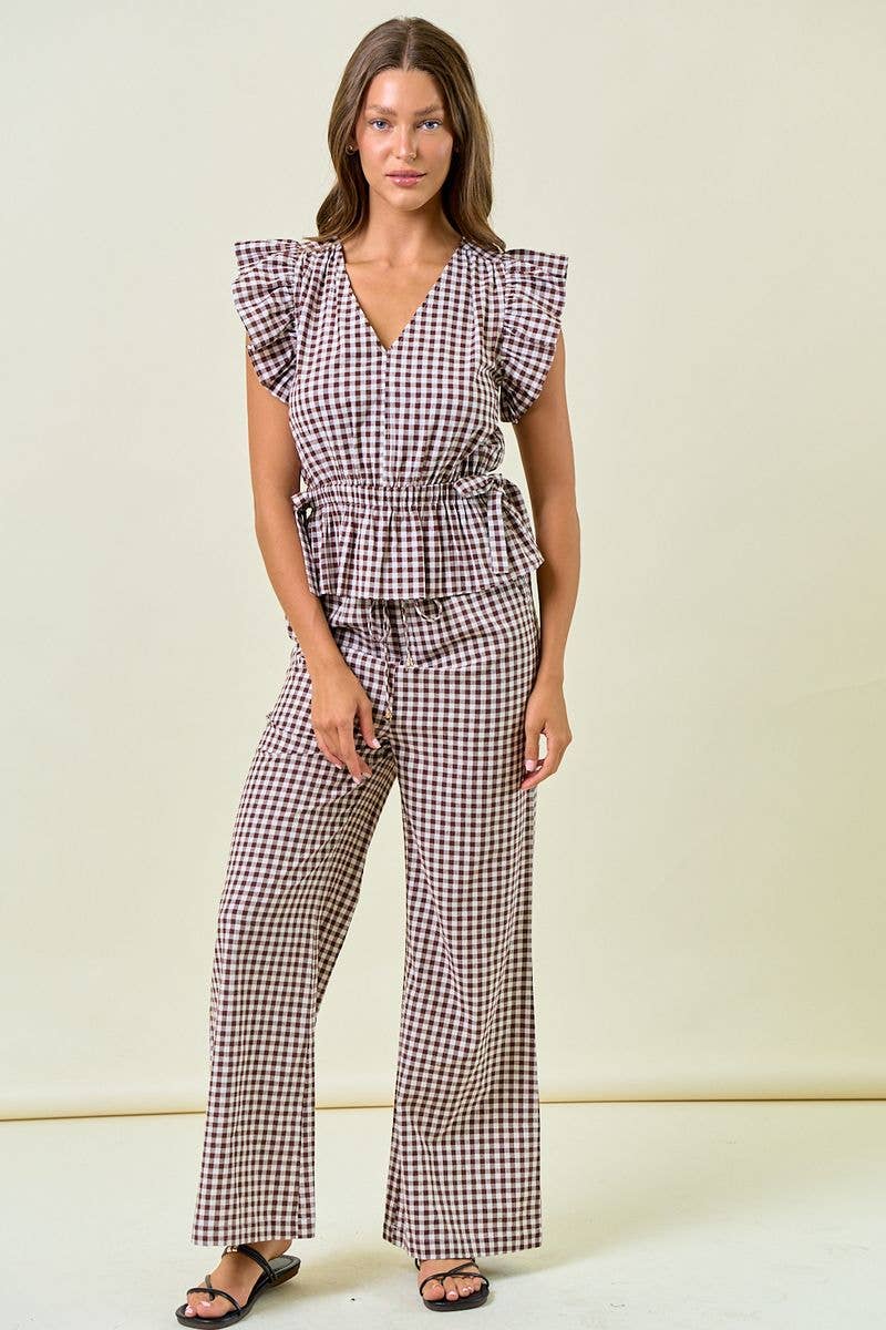 BROWN GINGHM TOP