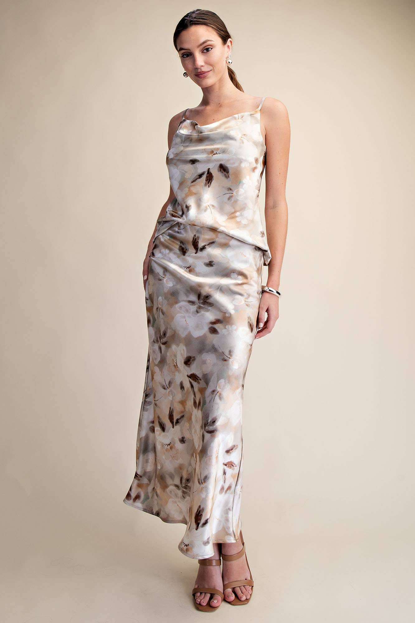 TAUPE FLRL SKIRT