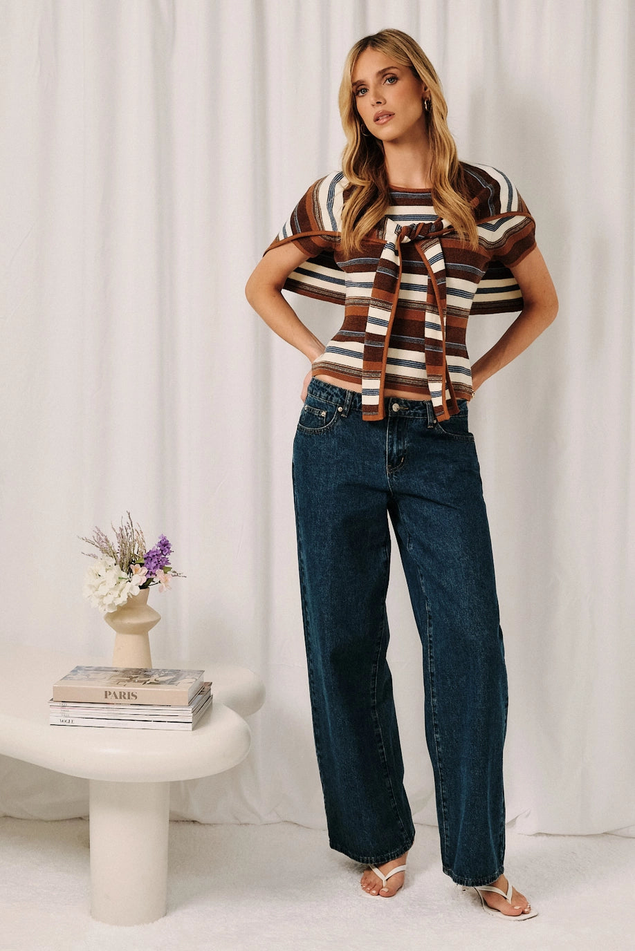 STRIPE SWTR W CAPE TIE