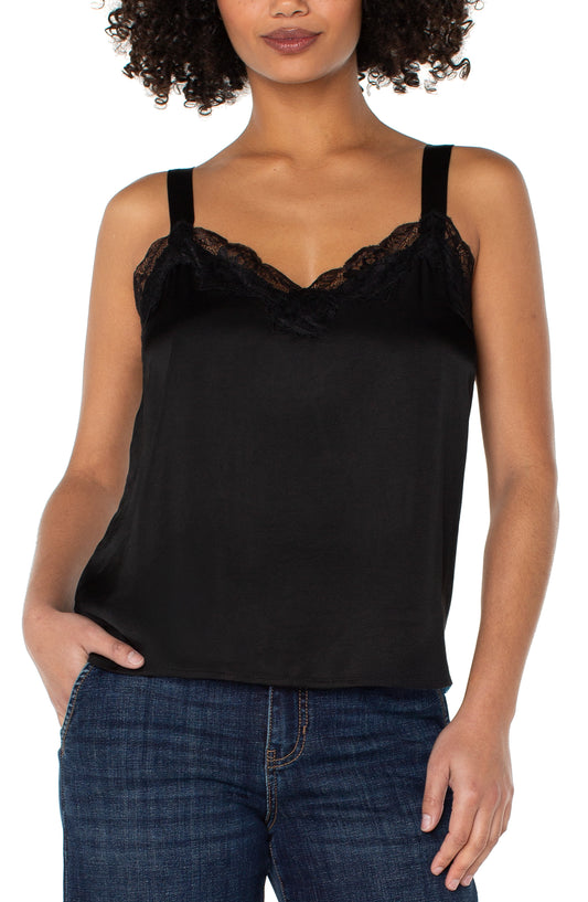 BLK WOVEN LACE TANK