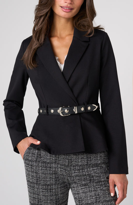 BELTD BLK PEPLUM JKT