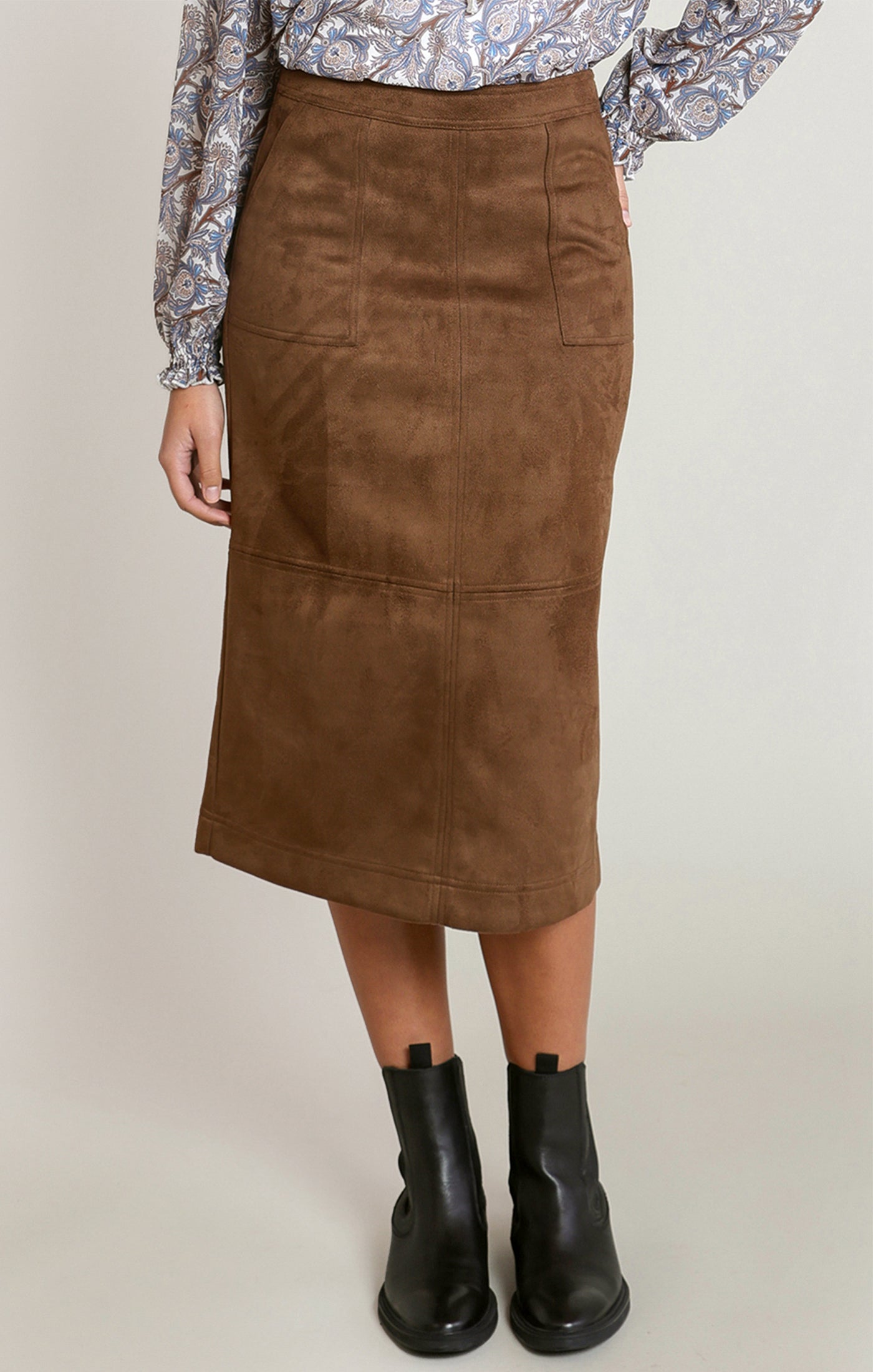 BRN SUEDE MIDI SKRT