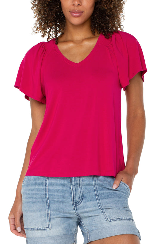 CERISE FLTTR SLV TEE